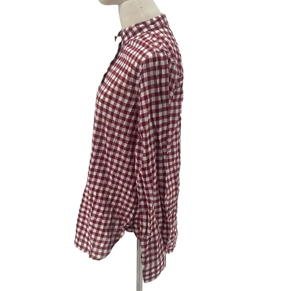 J. Crew Red White Gingham Long Sleeve Boy Fit Collared Shirt Size 10 Tall Womens - Picture 3 of 7
